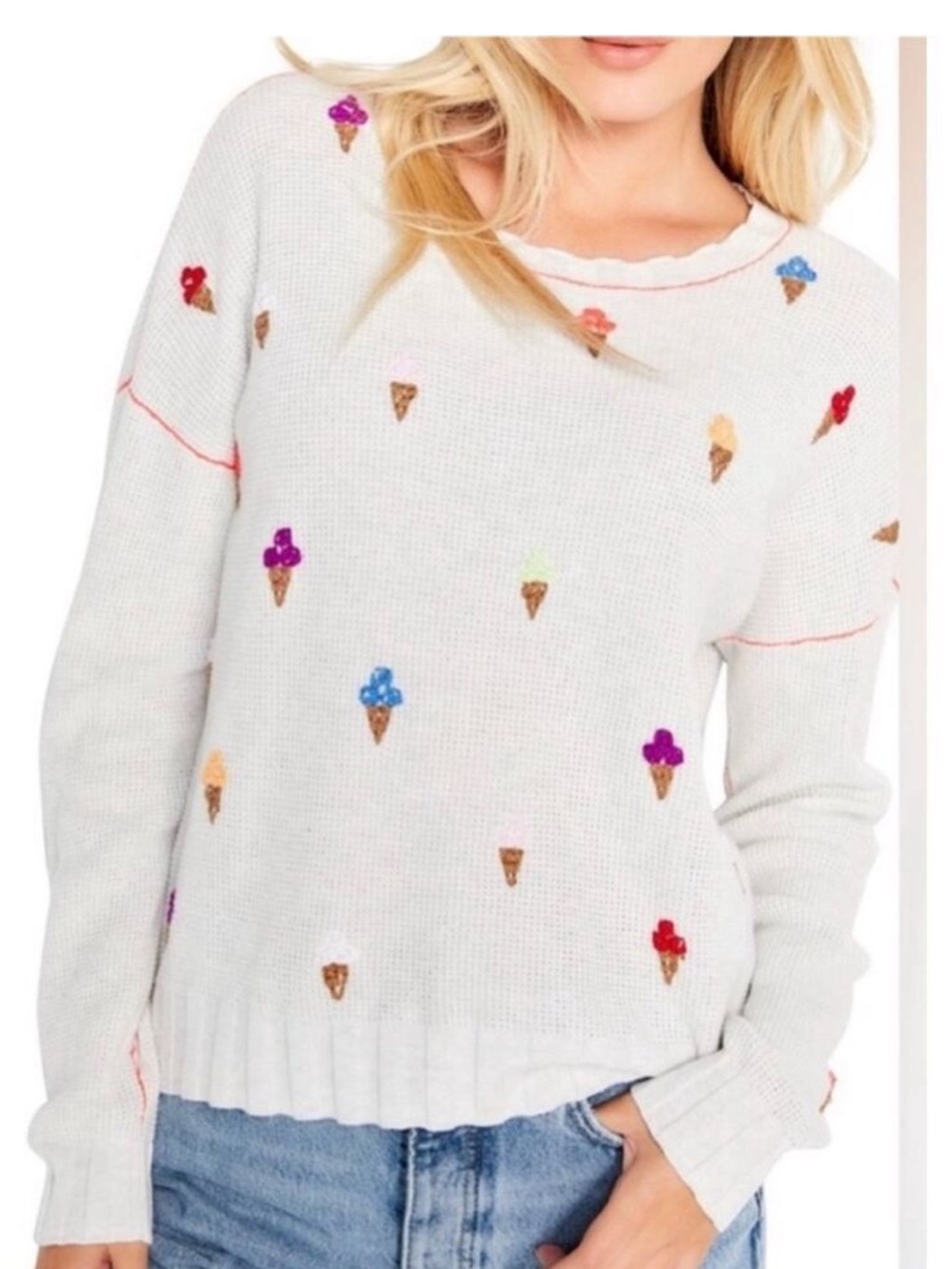 Lisa Todd ‘what’s the scoop?’ Women’s Ice Cream Cone Embroidered Sweater